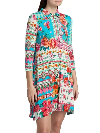 Johnny Was Women's Janie Floral Patchwork Mini-Shirtdress - Renata Scarf | Thumbnail 4 Johnny Was Women's Janie Floral Patchwork Mini-Shirtdress - Renata Scarf | Thumbnail 4
