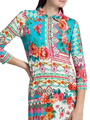 Johnny Was Women's Janie Floral Patchwork Mini-Shirtdress - Renata Scarf | Thumbnail 6 Johnny Was Women's Janie Floral Patchwork Mini-Shirtdress - Renata Scarf | Thumbnail 6