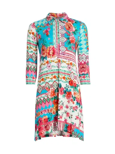 Johnny Was Women's Janie Floral Patchwork Mini-Shirtdress - Renata Scarf | Thumbnail 1 Johnny Was Women's Janie Floral Patchwork Mini-Shirtdress - Renata Scarf | Thumbnail 1