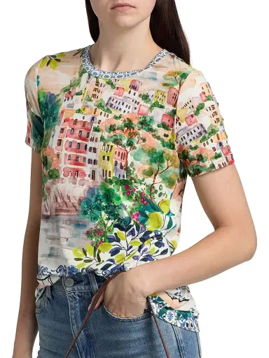 Johnny Was Women's The Janie Printed Crewneck T-Shirt - Olympe Scarf | Thumbnail 6 Johnny Was Women's The Janie Printed Crewneck T-Shirt - Olympe Scarf | Thumbnail 6