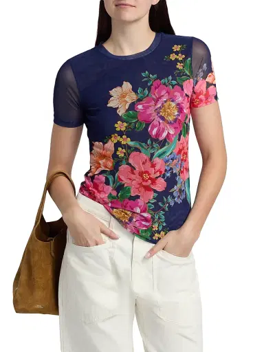 Johnny Was Women's Eleanor Floral Mesh T-Shirt - Celiora Navy | Thumbnail 3 Johnny Was Women's Eleanor Floral Mesh T-Shirt - Celiora Navy | Thumbnail 3
