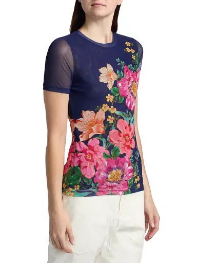 Johnny Was Women's Eleanor Floral Mesh T-Shirt - Celiora Navy | Thumbnail 4 Johnny Was Women's Eleanor Floral Mesh T-Shirt - Celiora Navy | Thumbnail 4