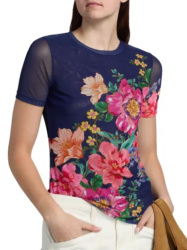 Johnny Was Women's Eleanor Floral Mesh T-Shirt - Celiora Navy | Thumbnail 6 Johnny Was Women's Eleanor Floral Mesh T-Shirt - Celiora Navy | Thumbnail 6