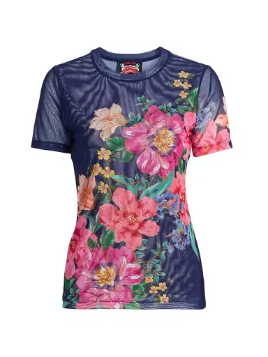 Johnny Was Women's Eleanor Floral Mesh T-Shirt - Celiora Navy | Thumbnail 1 Johnny Was Women's Eleanor Floral Mesh T-Shirt - Celiora Navy | Thumbnail 1