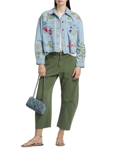 Johnny Was Women's Beatrix Embroidered Denim Crop Jacket - Denim Blue | Thumbnail 2 Johnny Was Women's Beatrix Embroidered Denim Crop Jacket - Denim Blue | Thumbnail 2