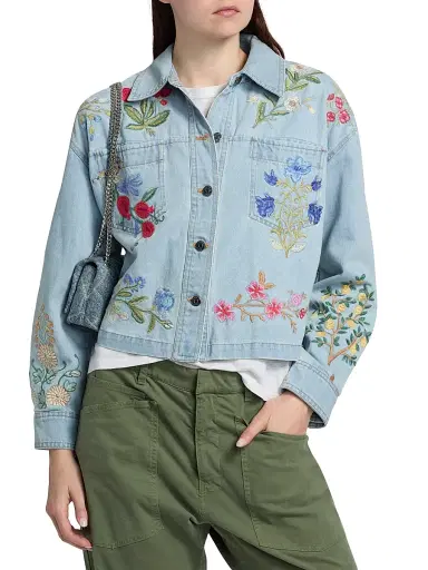 Johnny Was Women's Beatrix Embroidered Denim Crop Jacket - Denim Blue | Thumbnail 3 Johnny Was Women's Beatrix Embroidered Denim Crop Jacket - Denim Blue | Thumbnail 3