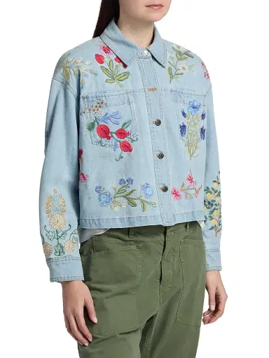 Johnny Was Women's Beatrix Embroidered Denim Crop Jacket - Denim Blue | Thumbnail 4 Johnny Was Women's Beatrix Embroidered Denim Crop Jacket - Denim Blue | Thumbnail 4