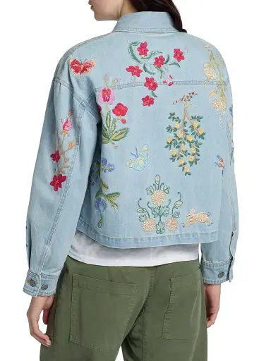 Johnny Was Women's Beatrix Embroidered Denim Crop Jacket - Denim Blue | Thumbnail 5 Johnny Was Women's Beatrix Embroidered Denim Crop Jacket - Denim Blue | Thumbnail 5