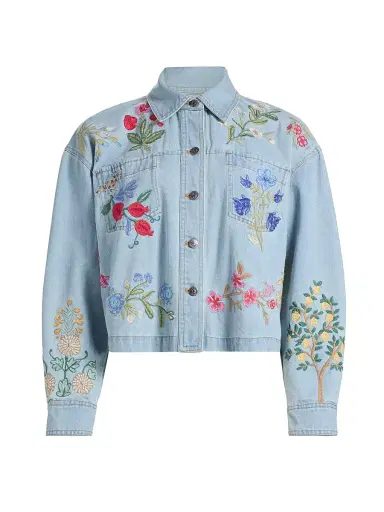 Johnny Was Women's Beatrix Embroidered Denim Crop Jacket - Denim Blue | Thumbnail 1 Johnny Was Women's Beatrix Embroidered Denim Crop Jacket - Denim Blue | Thumbnail 1