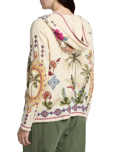 Johnny Was Women's Biya Hooded Embroidered Cotton Cardigan - Ecru | Thumbnail 5 Johnny Was Women's Biya Hooded Embroidered Cotton Cardigan - Ecru | Thumbnail 5