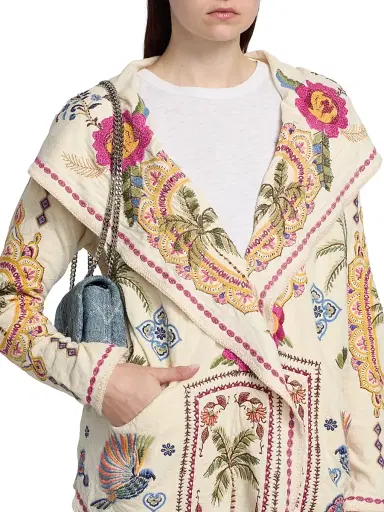 Johnny Was Women's Biya Hooded Embroidered Cotton Cardigan - Ecru | Thumbnail 6 Johnny Was Women's Biya Hooded Embroidered Cotton Cardigan - Ecru | Thumbnail 6