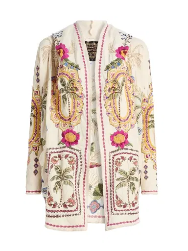 Johnny Was Women's Biya Hooded Embroidered Cotton Cardigan - Ecru | Thumbnail 1 Johnny Was Women's Biya Hooded Embroidered Cotton Cardigan - Ecru | Thumbnail 1