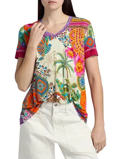 Johnny Was Women's The Janie Printed V-Neck T-Shirt - Avelar | Thumbnail 3 Johnny Was Women's The Janie Printed V-Neck T-Shirt - Avelar | Thumbnail 3