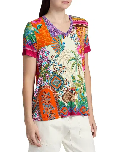 Johnny Was Women's The Janie Printed V-Neck T-Shirt - Avelar | Thumbnail 4 Johnny Was Women's The Janie Printed V-Neck T-Shirt - Avelar | Thumbnail 4