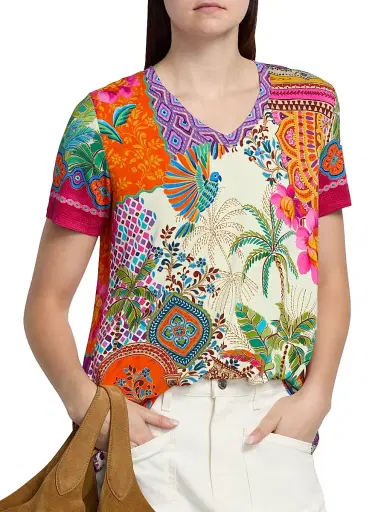 Johnny Was Women's The Janie Printed V-Neck T-Shirt - Avelar | Thumbnail 6 Johnny Was Women's The Janie Printed V-Neck T-Shirt - Avelar | Thumbnail 6