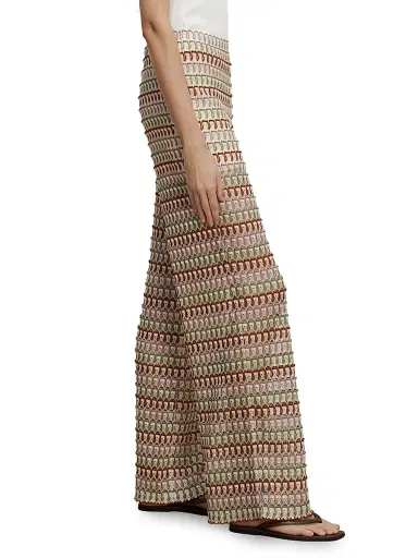 Veronica Beard Women's Fatima Crochet Striped Wide-Leg Pants - Deep Ochre Dove - Size Large | Thumbnail 4 Veronica Beard Women's Fatima Crochet Striped Wide-Leg Pants - Deep Ochre Dove - Size Large | Thumbnail 4