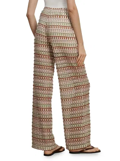 Veronica Beard Women's Fatima Crochet Striped Wide-Leg Pants - Deep Ochre Dove - Size Large | Thumbnail 5 Veronica Beard Women's Fatima Crochet Striped Wide-Leg Pants - Deep Ochre Dove - Size Large | Thumbnail 5