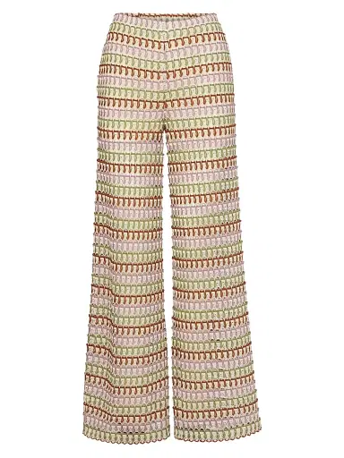 Veronica Beard Women's Fatima Crochet Striped Wide-Leg Pants - Deep Ochre Dove - Size Large | Thumbnail 1 Veronica Beard Women's Fatima Crochet Striped Wide-Leg Pants - Deep Ochre Dove - Size Large | Thumbnail 1