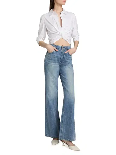ALICE + OLIVIA Women's Phebe Cotton-Blend Twist-Front Shirt - Off White | Thumbnail 2 ALICE + OLIVIA Women's Phebe Cotton-Blend Twist-Front Shirt - Off White | Thumbnail 2