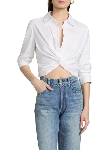 ALICE + OLIVIA Women's Phebe Cotton-Blend Twist-Front Shirt - Off White | Thumbnail 3 ALICE + OLIVIA Women's Phebe Cotton-Blend Twist-Front Shirt - Off White | Thumbnail 3