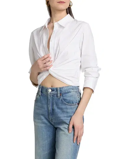 ALICE + OLIVIA Women's Phebe Cotton-Blend Twist-Front Shirt - Off White | Thumbnail 4 ALICE + OLIVIA Women's Phebe Cotton-Blend Twist-Front Shirt - Off White | Thumbnail 4