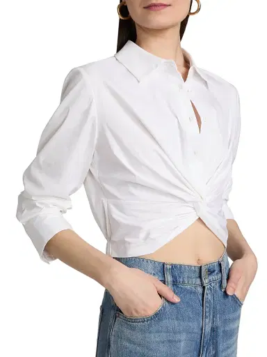ALICE + OLIVIA Women's Phebe Cotton-Blend Twist-Front Shirt - Off White | Thumbnail 6 ALICE + OLIVIA Women's Phebe Cotton-Blend Twist-Front Shirt - Off White | Thumbnail 6