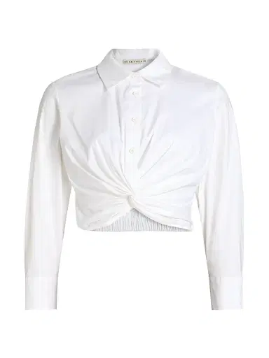 ALICE + OLIVIA Women's Phebe Cotton-Blend Twist-Front Shirt - Off White | Thumbnail 1 ALICE + OLIVIA Women's Phebe Cotton-Blend Twist-Front Shirt - Off White | Thumbnail 1