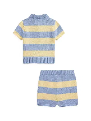 Polo Ralph Lauren Baby's Rugby Striped Knit Shirt & Shorts Set - Chambray Blue 12 Months | Thumbnail 2 Polo Ralph Lauren Baby's Rugby Striped Knit Shirt & Shorts Set - Chambray Blue 12 Months | Thumbnail 2