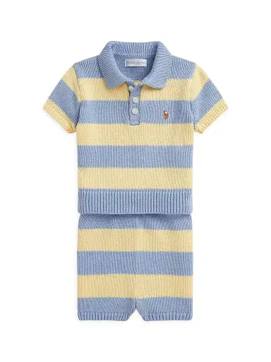 Polo Ralph Lauren Baby's Rugby Striped Knit Shirt & Shorts Set - Chambray Blue 12 Months | Thumbnail 1 Polo Ralph Lauren Baby's Rugby Striped Knit Shirt & Shorts Set - Chambray Blue 12 Months | Thumbnail 1
