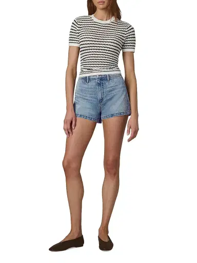 Joe's Jeans Women's The Crochet Striped Baby Tee - Milk Black Stripe | Thumbnail 2 Joe's Jeans Women's The Crochet Striped Baby Tee - Milk Black Stripe | Thumbnail 2