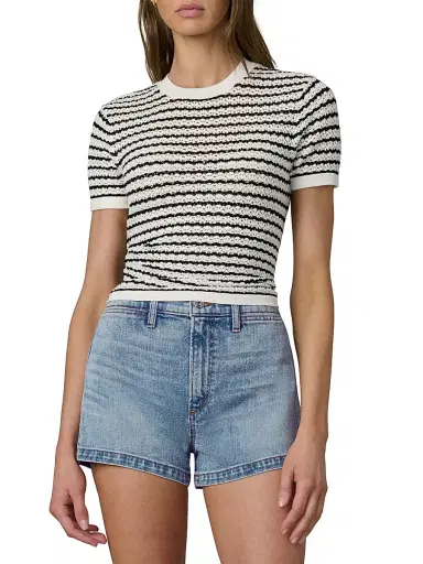 Joe's Jeans Women's The Crochet Striped Baby Tee - Milk Black Stripe | Thumbnail 3 Joe's Jeans Women's The Crochet Striped Baby Tee - Milk Black Stripe | Thumbnail 3