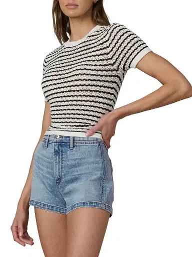 Joe's Jeans Women's The Crochet Striped Baby Tee - Milk Black Stripe | Thumbnail 4 Joe's Jeans Women's The Crochet Striped Baby Tee - Milk Black Stripe | Thumbnail 4