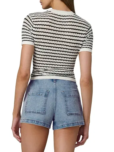 Joe's Jeans Women's The Crochet Striped Baby Tee - Milk Black Stripe | Thumbnail 5 Joe's Jeans Women's The Crochet Striped Baby Tee - Milk Black Stripe | Thumbnail 5
