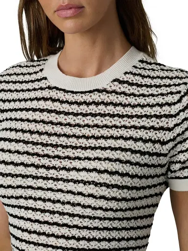 Joe's Jeans Women's The Crochet Striped Baby Tee - Milk Black Stripe | Thumbnail 6 Joe's Jeans Women's The Crochet Striped Baby Tee - Milk Black Stripe | Thumbnail 6