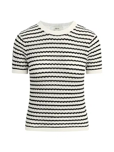 Joe's Jeans Women's The Crochet Striped Baby Tee - Milk Black Stripe | Thumbnail 1 Joe's Jeans Women's The Crochet Striped Baby Tee - Milk Black Stripe | Thumbnail 1