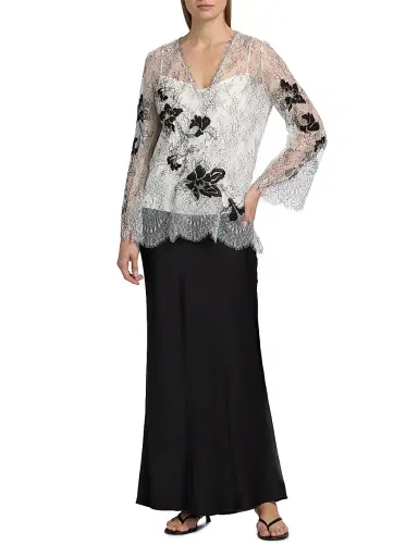 Kobi Halperin Women's Devyn Floral Lace Blouse - White Black - Size XL | Thumbnail 2 Kobi Halperin Women's Devyn Floral Lace Blouse - White Black - Size XL | Thumbnail 2