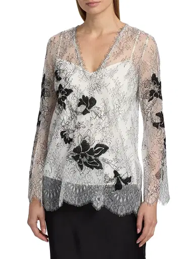 Kobi Halperin Women's Devyn Floral Lace Blouse - White Black - Size XL | Thumbnail 3 Kobi Halperin Women's Devyn Floral Lace Blouse - White Black - Size XL | Thumbnail 3