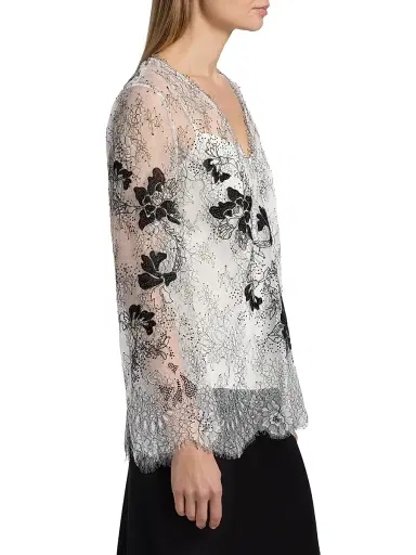 Kobi Halperin Women's Devyn Floral Lace Blouse - White Black - Size XL | Thumbnail 4 Kobi Halperin Women's Devyn Floral Lace Blouse - White Black - Size XL | Thumbnail 4