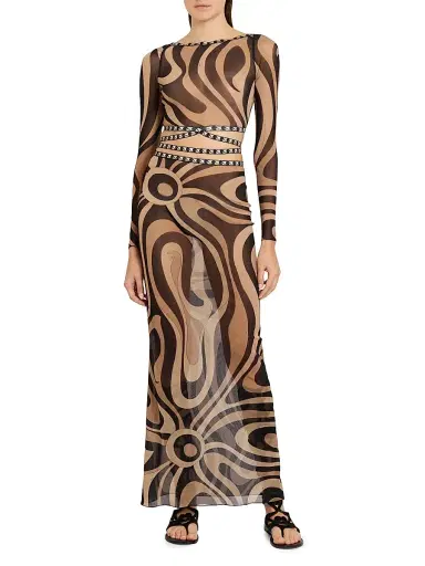 Pucci Women's L'Alba Printed Tulle Maxi Skirt - Beige Nero | Thumbnail 2 Pucci Women's L'Alba Printed Tulle Maxi Skirt - Beige Nero | Thumbnail 2
