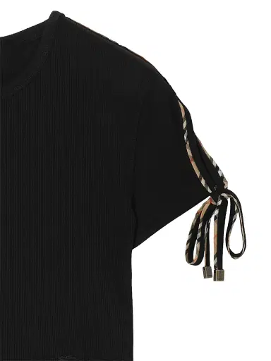 Burberry Women's Taisie Tie-Sleeve Crop Cotton T-Shirt - Black | Thumbnail 2 Burberry Women's Taisie Tie-Sleeve Crop Cotton T-Shirt - Black | Thumbnail 2