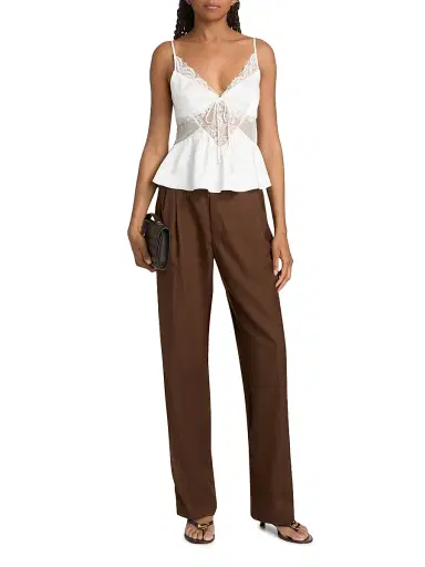 Self-Portrait Women's Sheer Laced Satin Top - White | Thumbnail 2 Self-Portrait Women's Sheer Laced Satin Top - White | Thumbnail 2