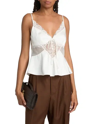 Self-Portrait Women's Sheer Laced Satin Top - White | Thumbnail 3 Self-Portrait Women's Sheer Laced Satin Top - White | Thumbnail 3