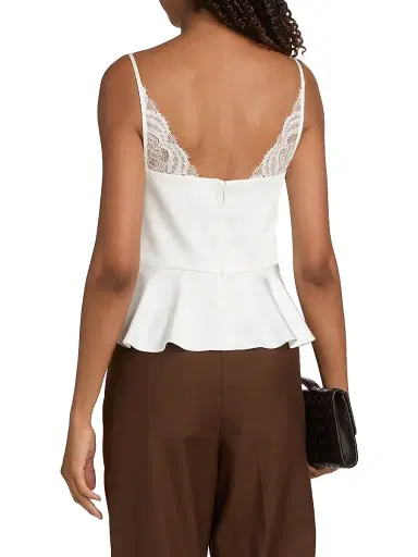 Self-Portrait Women's Sheer Laced Satin Top - White | Thumbnail 5 Self-Portrait Women's Sheer Laced Satin Top - White | Thumbnail 5