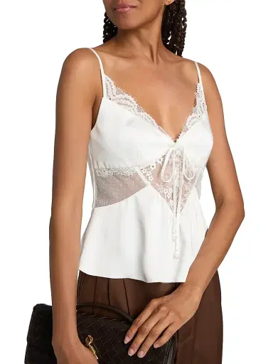 Self-Portrait Women's Sheer Laced Satin Top - White | Thumbnail 6 Self-Portrait Women's Sheer Laced Satin Top - White | Thumbnail 6