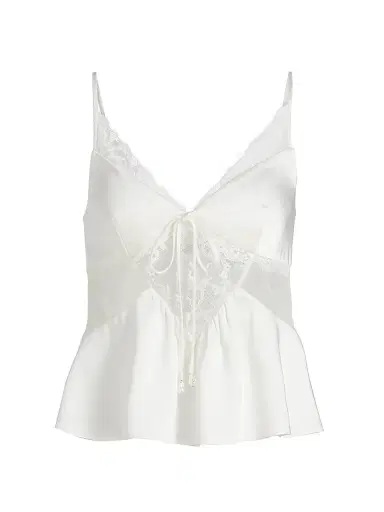 Self-Portrait Women's Sheer Laced Satin Top - White | Thumbnail 1 Self-Portrait Women's Sheer Laced Satin Top - White | Thumbnail 1