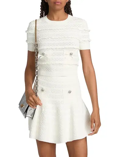Self-Portrait Women's Pointelle-Knit Ruffled Top - White | Thumbnail 3 Self-Portrait Women's Pointelle-Knit Ruffled Top - White | Thumbnail 3