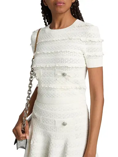 Self-Portrait Women's Pointelle-Knit Ruffled Top - White | Thumbnail 6 Self-Portrait Women's Pointelle-Knit Ruffled Top - White | Thumbnail 6