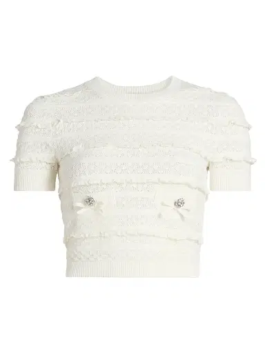 Self-Portrait Women's Pointelle-Knit Ruffled Top - White | Thumbnail 1 Self-Portrait Women's Pointelle-Knit Ruffled Top - White | Thumbnail 1