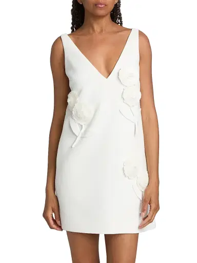 Self-Portrait Women's Paillette-Embellished Flower-Appliqué Minidress - White | Thumbnail 3 Self-Portrait Women's Paillette-Embellished Flower-Appliqué Minidress - White | Thumbnail 3