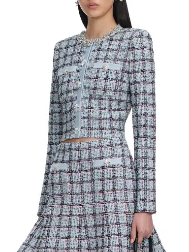Self-Portrait Women's Embellished Checked Cardigan - Blue - Size XS | Thumbnail 4 Self-Portrait Women's Embellished Checked Cardigan - Blue - Size XS | Thumbnail 4